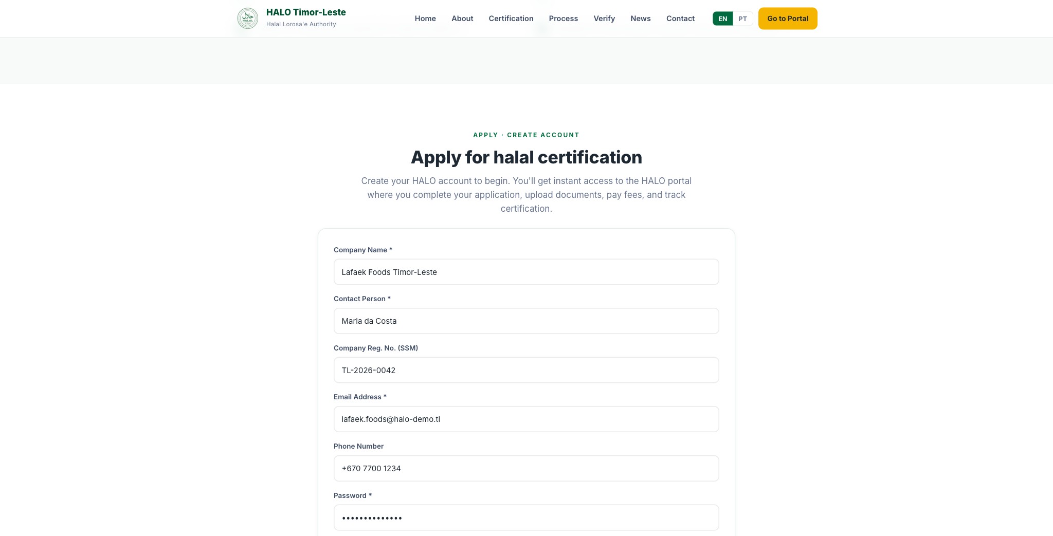 Set your password — this creates your account